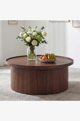 Runder Couchtisch Eiche Nussbaum 80 cm zylindrisch